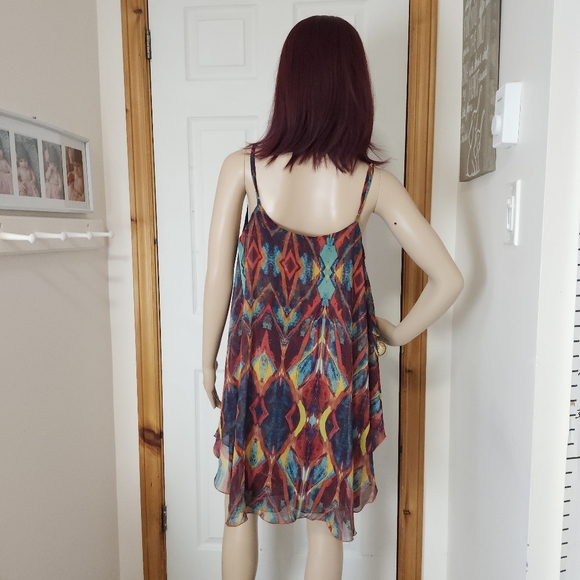 Alice + Olivia Rhi Tiered Hem Tank Dress Tribal Diamond  boho mini slip dress S - Picture 4 of 17